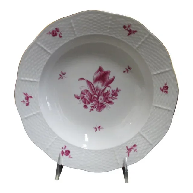 Herend Pink Raspberry Chinese Flower Bouquet 9 ” Large Rim Soup Bowl