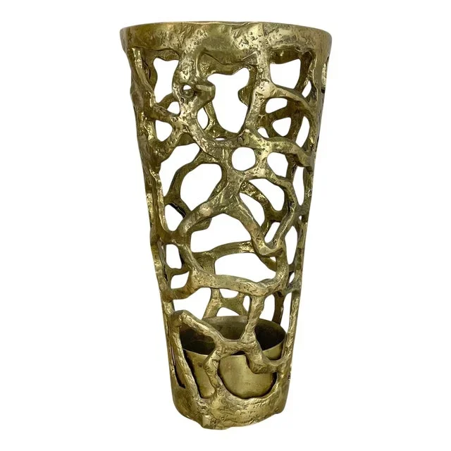 Hollywood Regency Brutalist Brass Umbrella Stand, Italy, 1970s