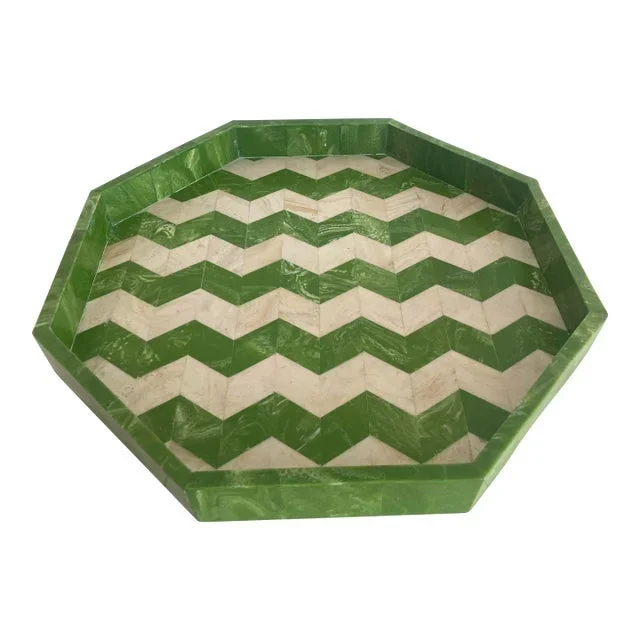 Hollywood Regency Geometric Green and Beige Tray