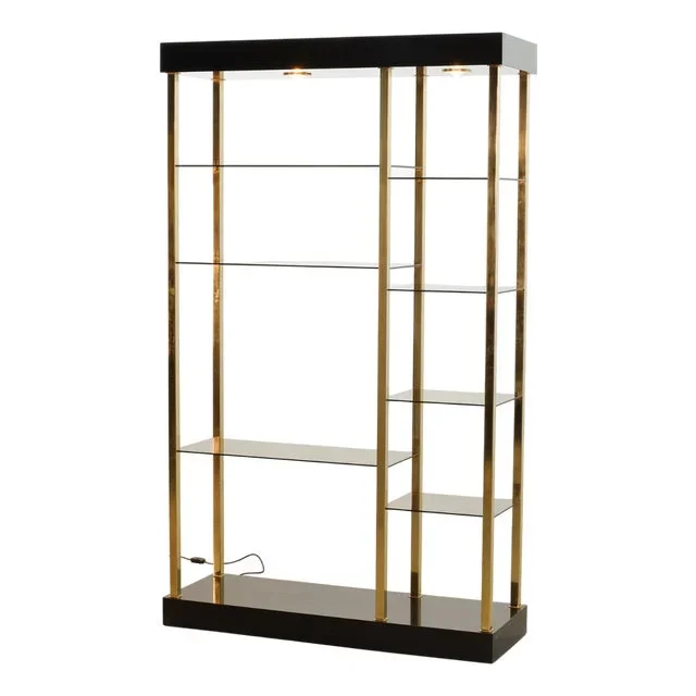 Hollywood Regency Style Black Lacquered Shelving Unit from Belgo Chrom, 1970s