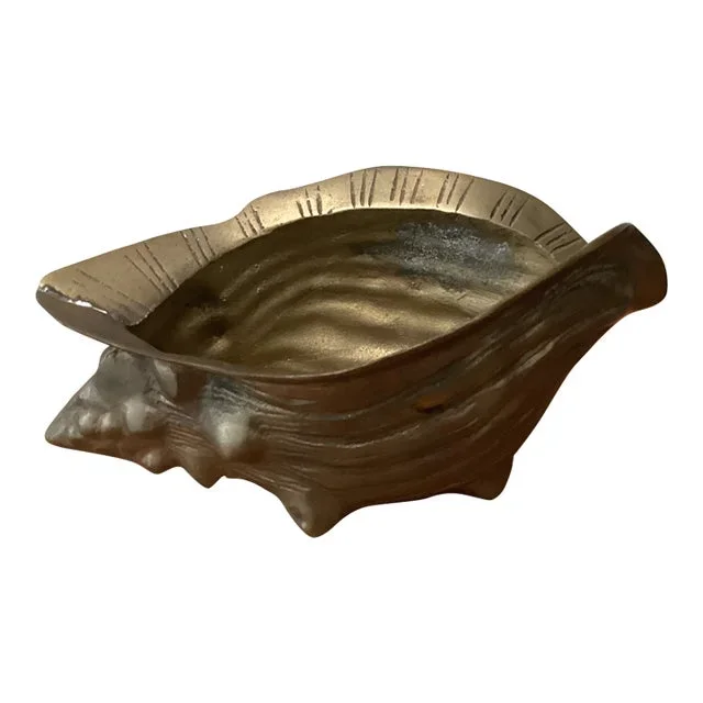 Hollywood Regency Vintage Brass Seashell Nautilus Planter