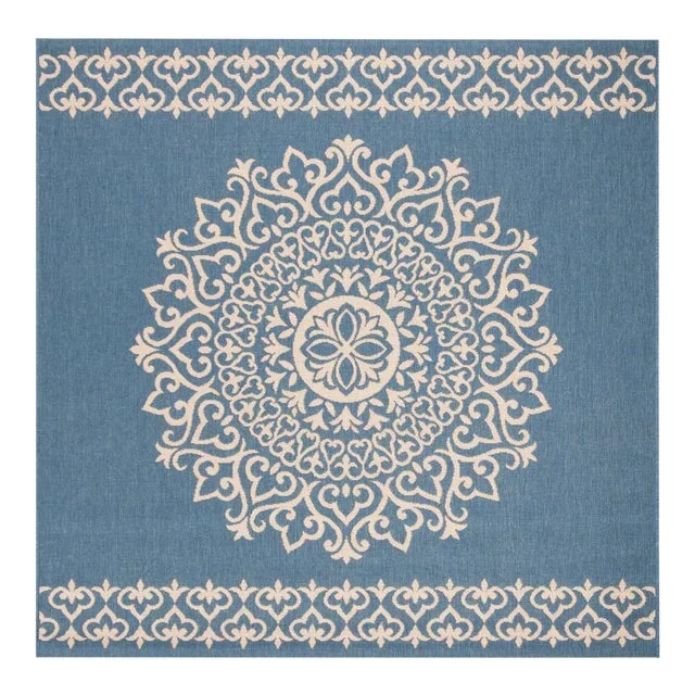 Hull Indoor Outdoor Rug Cream & Blue 6’7″ Square