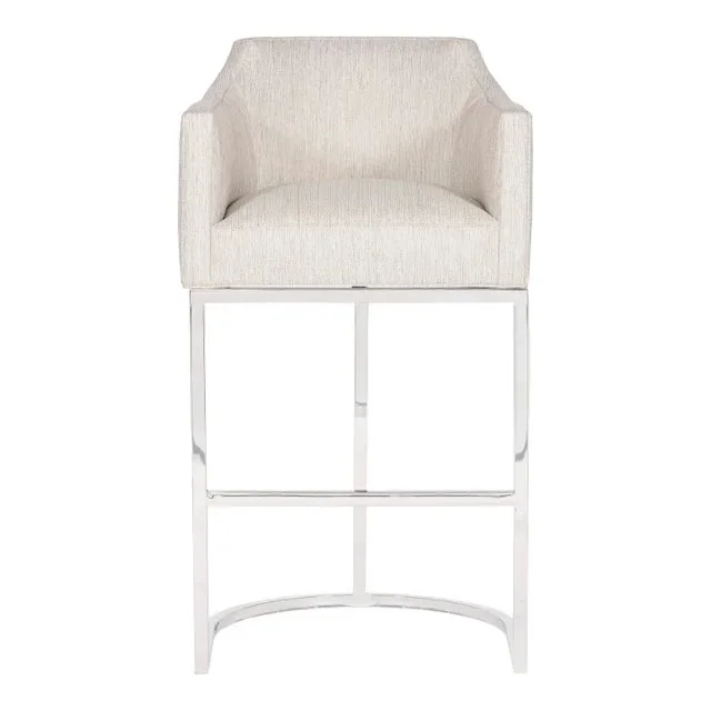 Ian Bar Stool in Index Porcelain with Polished Nickel Barrel Base