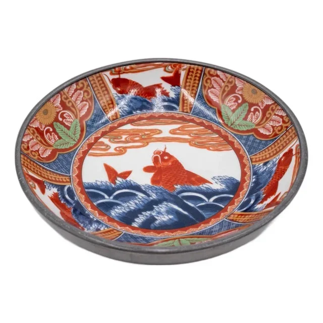 Imariware Style Pewter & Porcelain Koi Plate