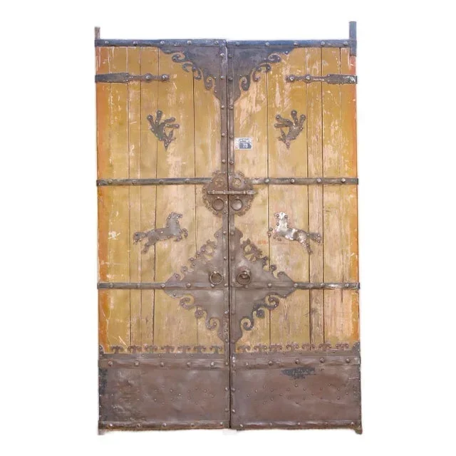 Impressive 19th Century Mongolian Painted Pair of Doors