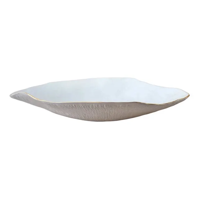 Indulge Nº6 Large White Handmade Porcelain Plates with 24-Carat Golden Rim by Sarah-Linda Forrer, Set of 2