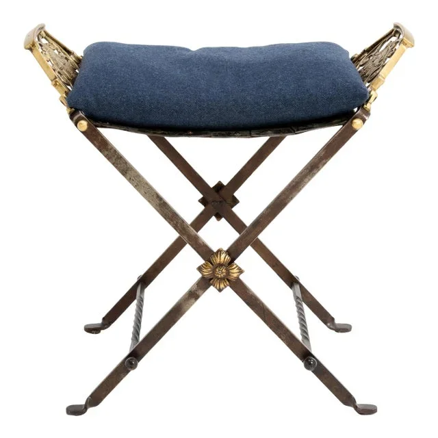 Iron Brass X-Base Seat Stool Oscar Bruno Bach Neoclassical 1920s