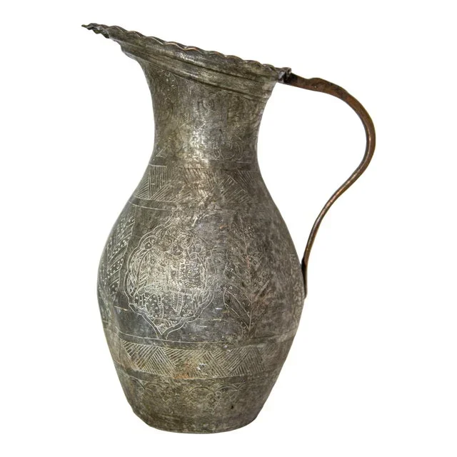 Islamic Tinned Copper Pitcher Middle Eastern Persian Antique 19th Century Ewer