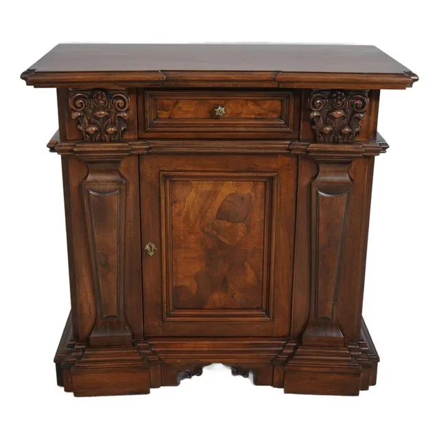Italian 1 Door 1 Drawer Walnut Finish Commode Chest