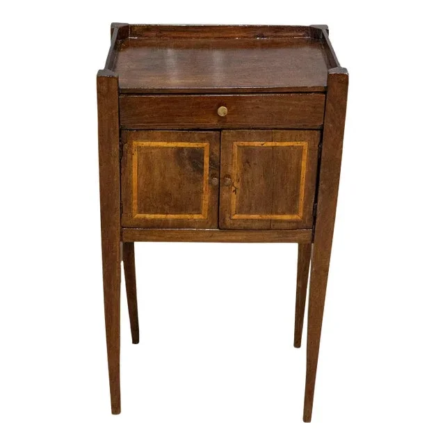 Italian 19th Century Walnut Nightstand Table with Ash Inlaid Banding