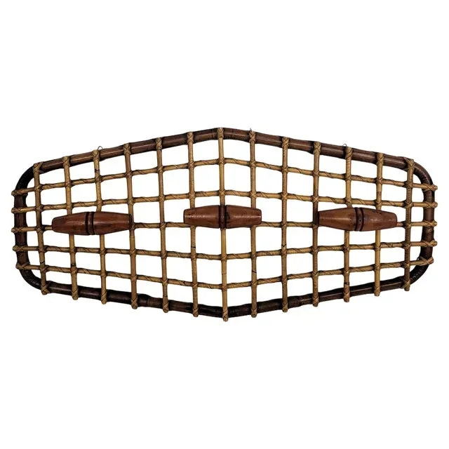 Italian Bamboo & Rattan Wall Hanger with 3 Hooks by Olaf Von Bohr, 1960s