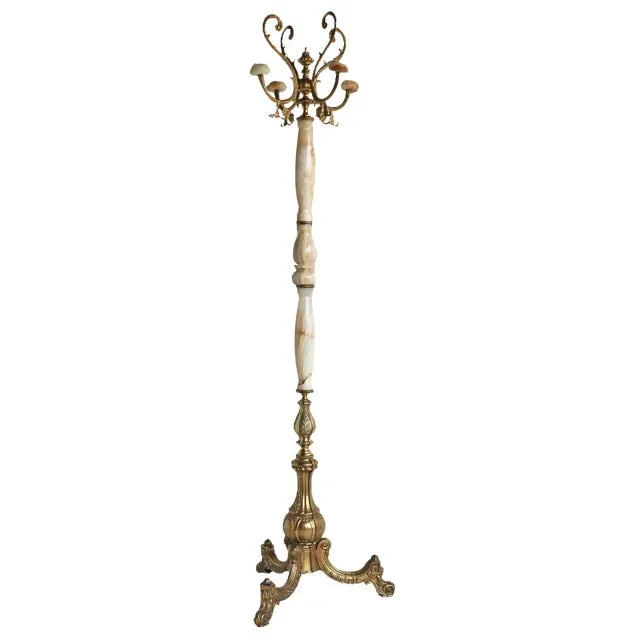 Italian Brass & Marble Free Standing Coat Rack, 1960s