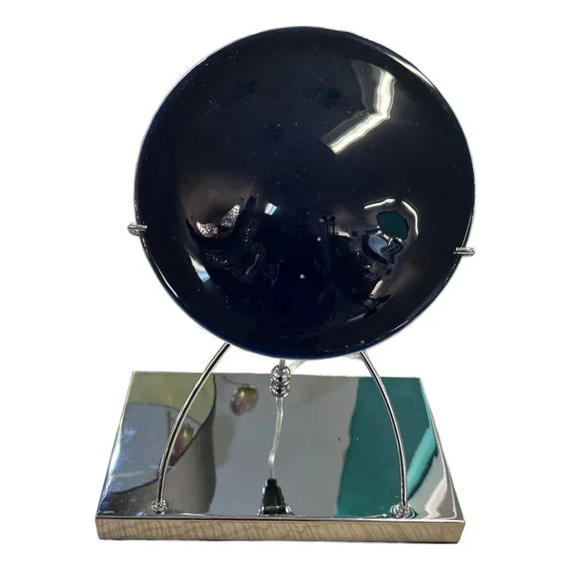 Italian Deep Purple Hand Blown Glass Disk and Chrome Lamp