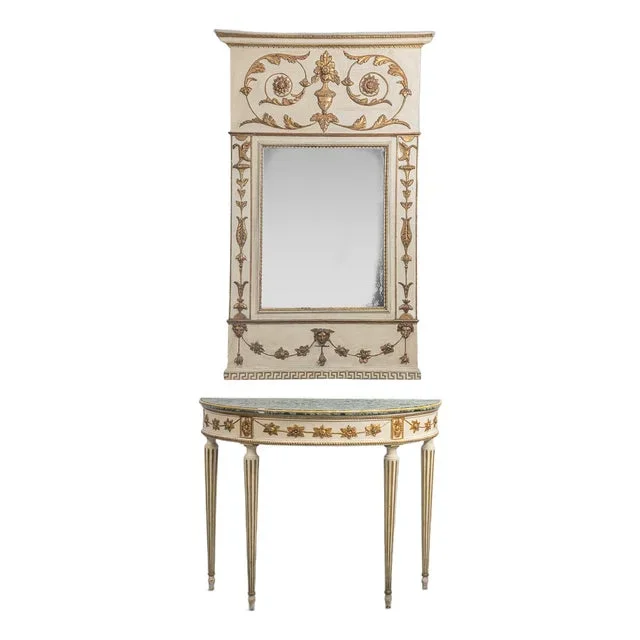 Italian Demi-Lune Console Table and Mirror, 19th Century, Set of 2