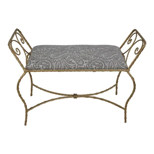 Italian Gold Finish Rope Twist Iron Bench