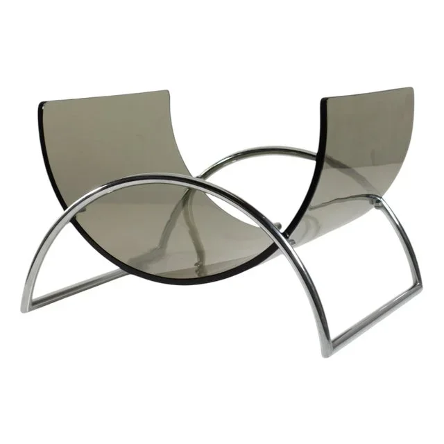 Italian Lira Smoked Glass Chrome Magazine Rack by Pierangelo Gallotti for Gallotti & Radice, 1970s