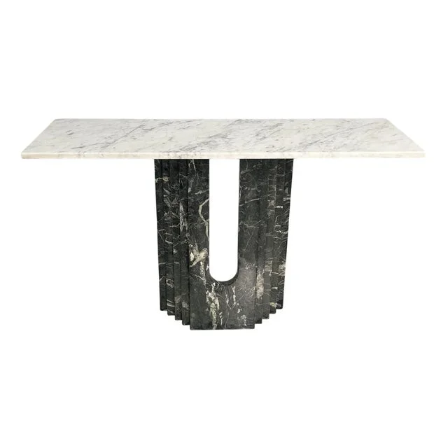 Italian Modern Green and White Marble Console, 1980s