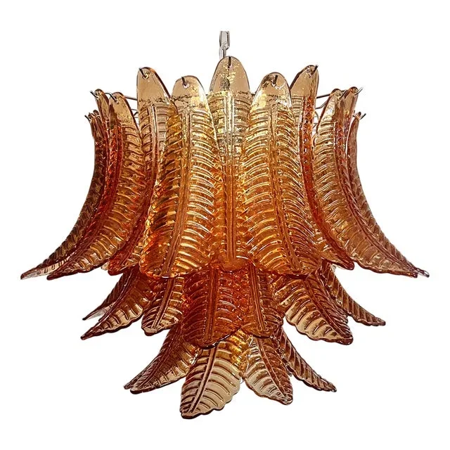 Italian Murano Three-Tier 48 Amber Felci Glass Chandelier, 1990s