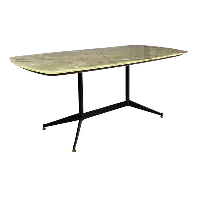 Italian Onyx Marble and Metal Dining Table with Rectangular Rounded Shape, 1960s