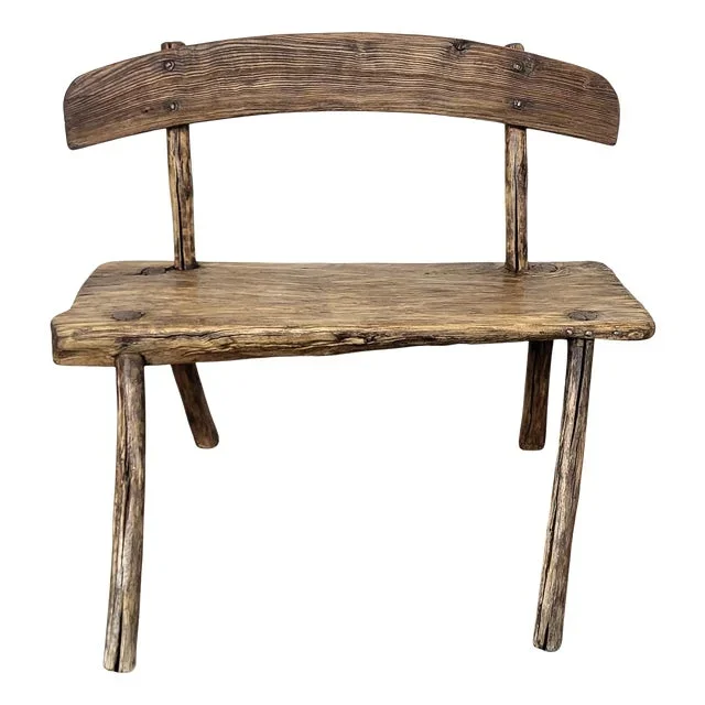 Italian Rustic Minimal Wooden Backrest Bench, 1890s