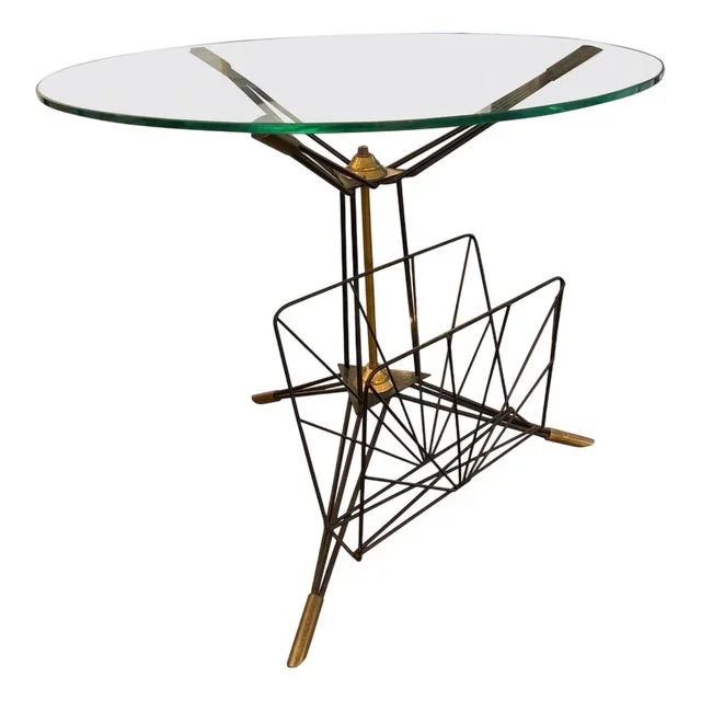 Italian Tripod Side Table and Magazine Rack, 1950s