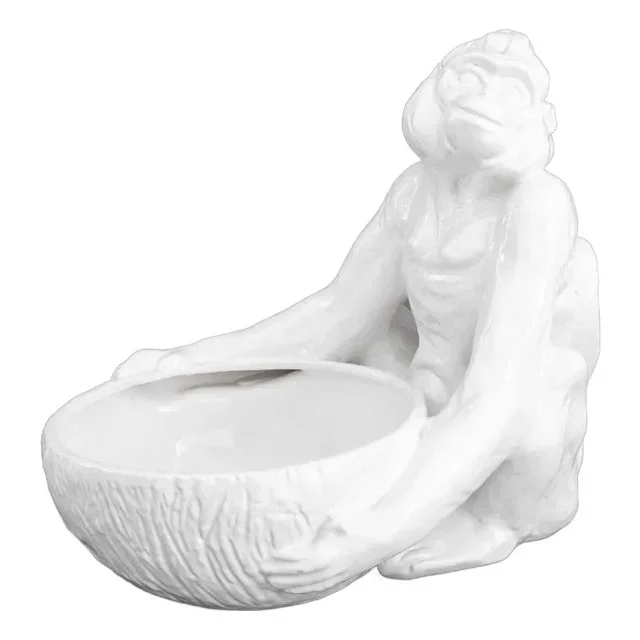Italian White Glazed Faenza Monkey Bowl