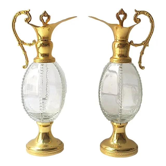 Italian Wine or Water Pitcher Ewer Decanter, Pair