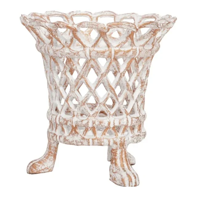 Ivory/Gold Lattice Footed Planter, Large
