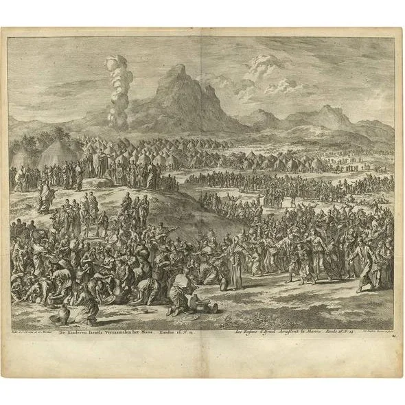J. Luyken, Bible Scene: Children of Israel Gathering the Manna, 1743, Print