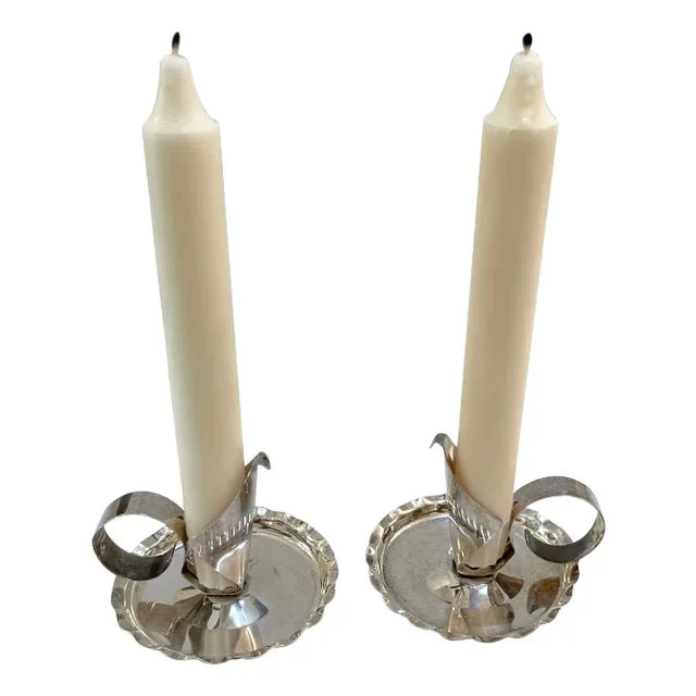 Japanese Modern Sterling Chambersticks, Mitsuwa & Co. Ltd – a Pair