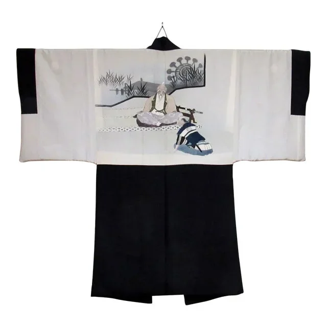 Japanese Zen Master With Student Haori Kimono Wall Hanging