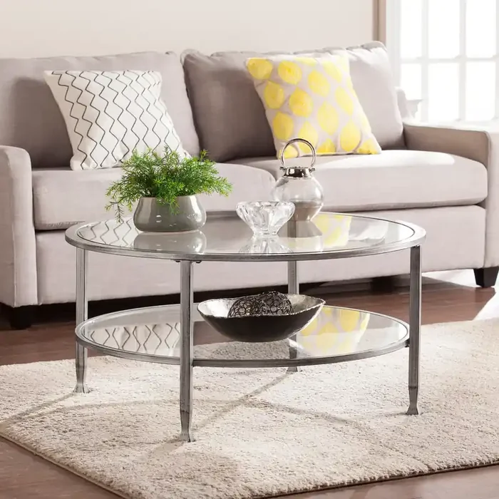 Jaymes Metal/glass Round Cocktail Table – Silver