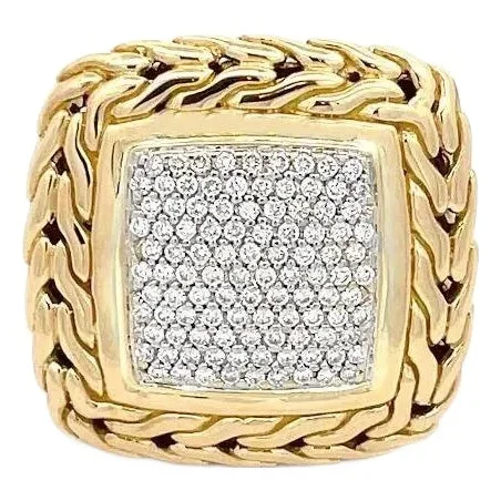 John Hardy Ring Diamonds 18k Yellow Gold Classic Chain Square Large Size 8.75