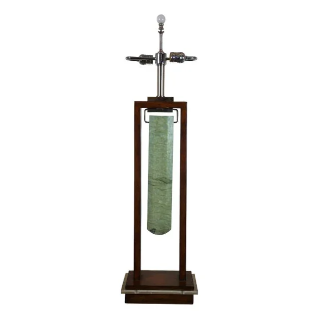 John Richard Modern Mahogany Lucite Green Jade Pendulum Table Lamp