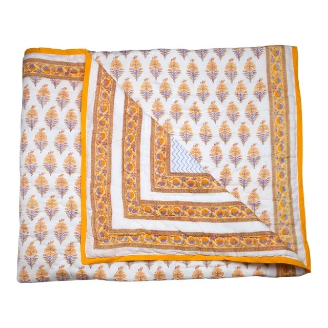 Juhi Reversible Quilt, King – Yellow & Periwinkle