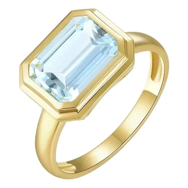 Kai Bella East-West Emerald-Cut Aquamarine Ring in 14k Solid Gold Ring, size 4.5