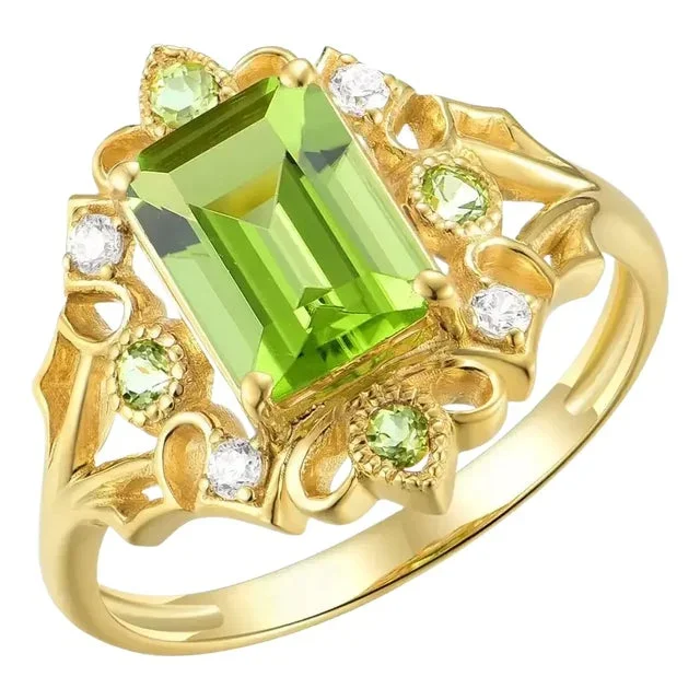 Kai Renaissance Peridot Diamond Cocktail Ring in 14k Solid Gold, size 9.5