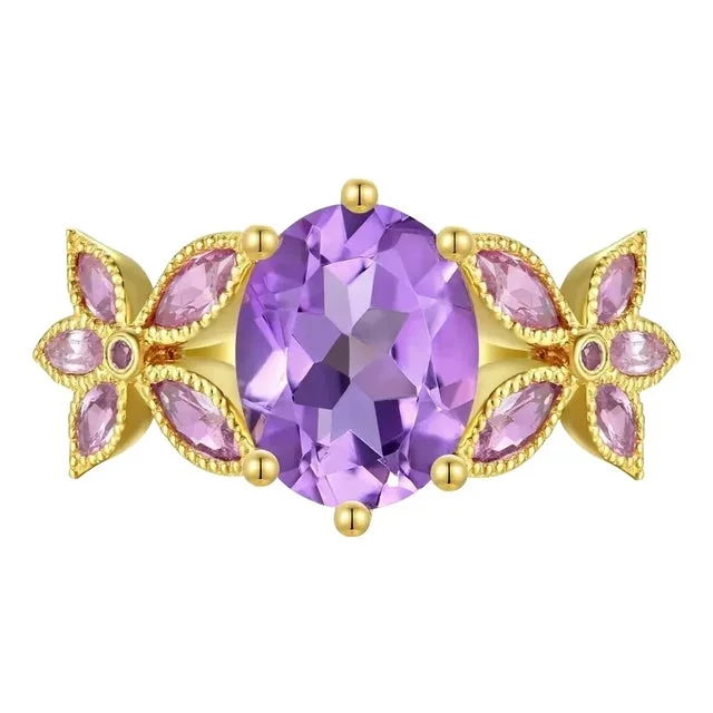 Kai Rose De France Amethyst Pink Sapphire Ring in 14k Solid Gold, size 9.5