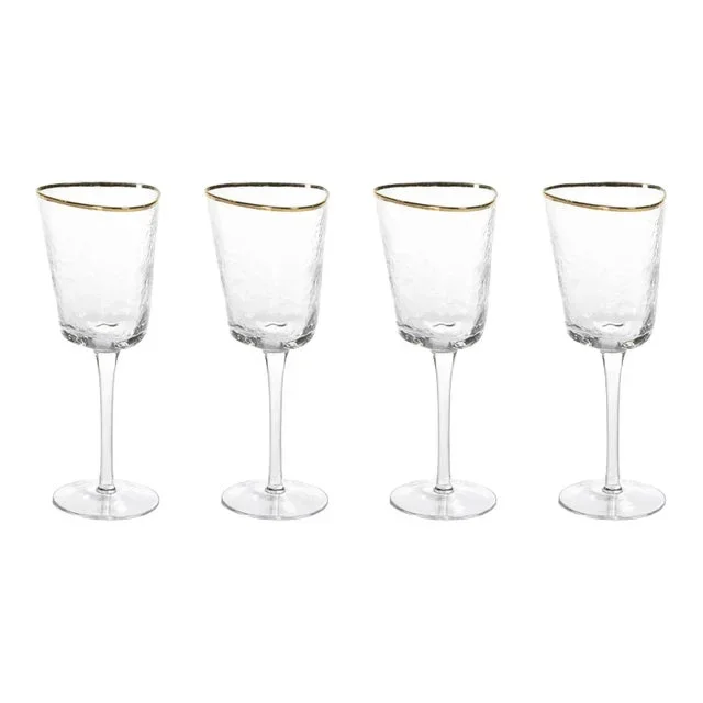Kampari Triangular Wine Glasses with Gold Rim, Set of 4