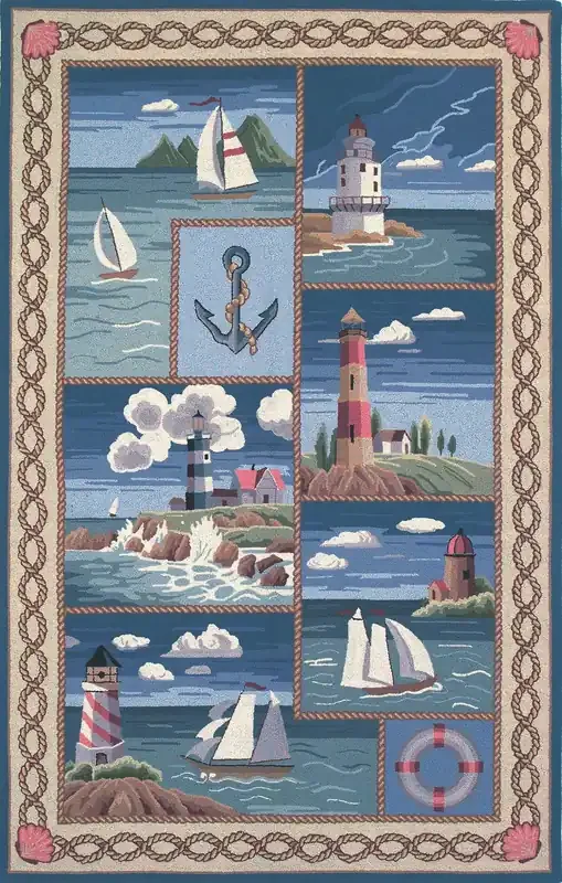 KAS Rugs Colonial 1806 Blue Coastal Views Hand-hooked Area Rugs
