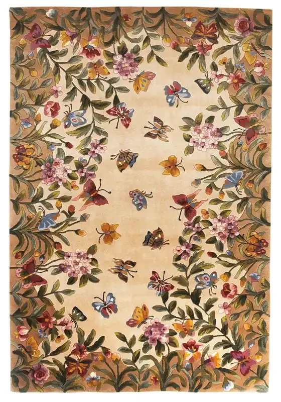 KAS Rugs Emerald 9019 Antique Beige Butterfly Garden Hand-tufted Area Rugs