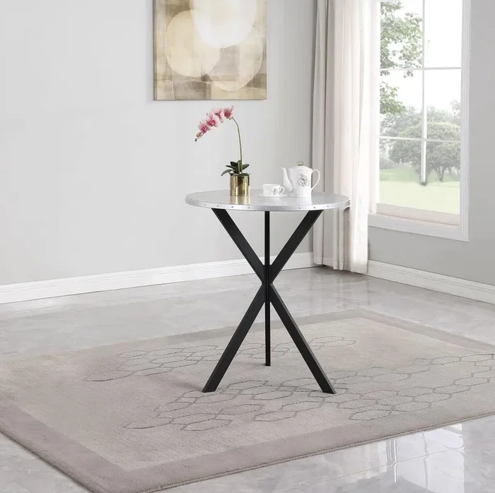 Kenzo Black Round Metal Top Bar Table Silver and Sandy