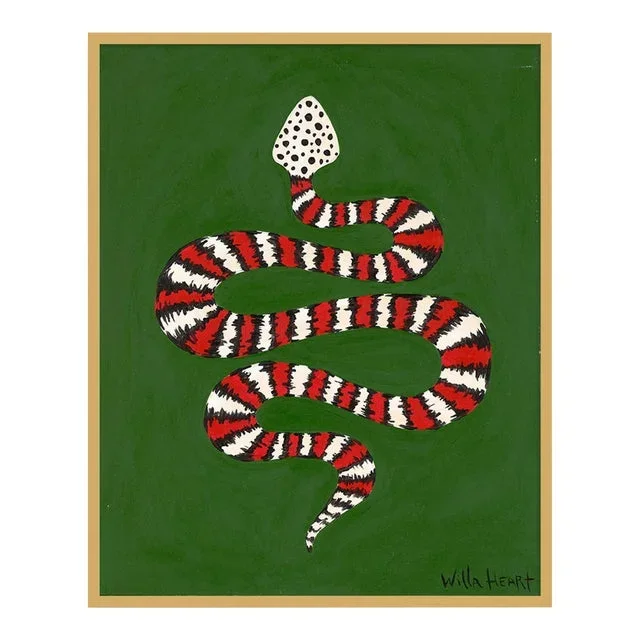 Key Lime Chiffon the Snake by Willa Heart in Gold Frame, Small Art Print