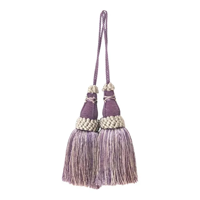 Key Tassels in Amethyst and Gray With Ruche Trim – a Pair