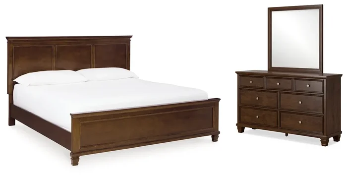 King Panel Bed, Dresser And Mirror
