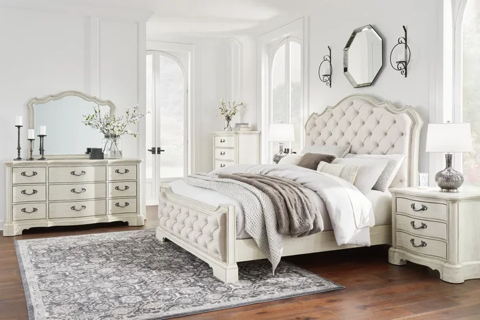 King Panel Bed, Dresser, Mirror, Chest And 2 Nightstands