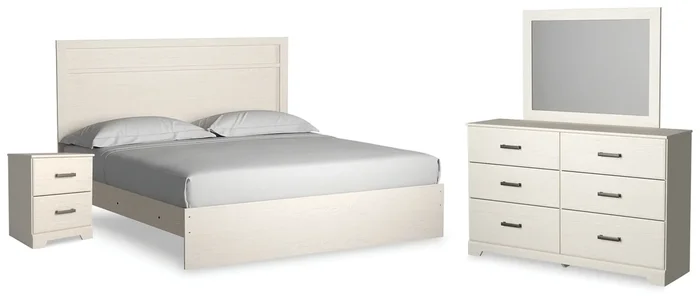 King Panel Bed With Dresser, Mirror And Nightstand