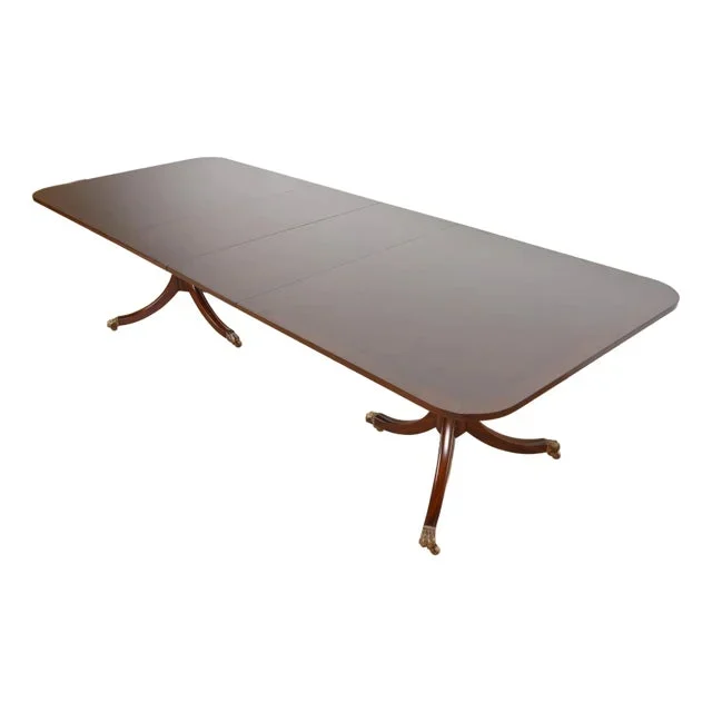 Kittinger Georgian Banded Mahogany Double Pedestal Extension Dining Table, Newly Refinished