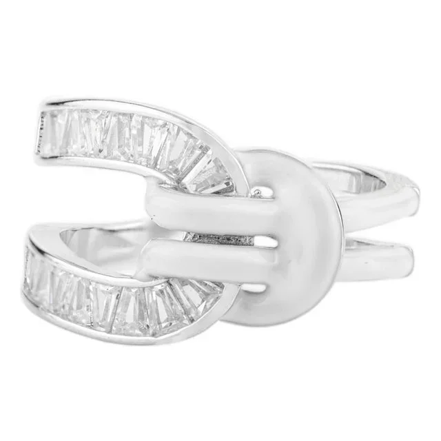 Knot Ring in Sterling Silver & White Enameled for Women- Size7