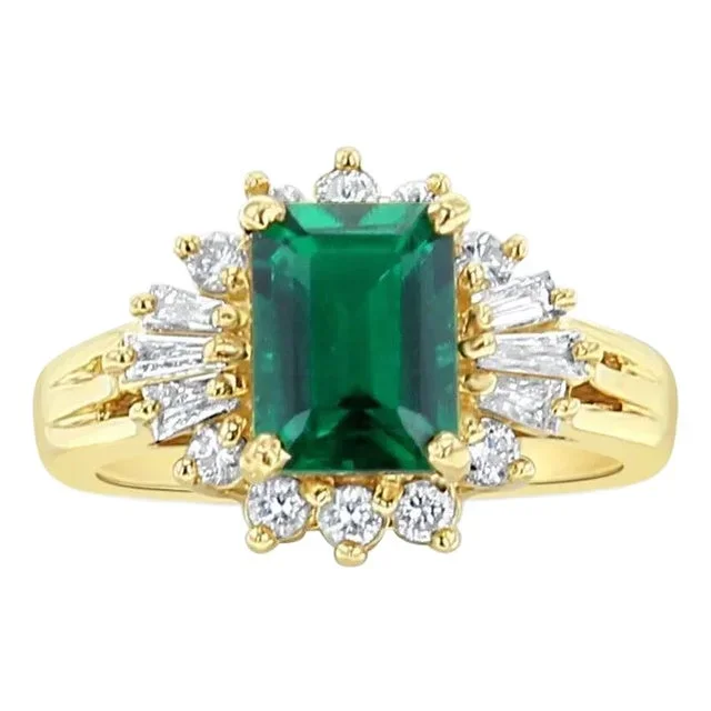 Lab Generated Emerald with Diamond Halo Engagement Ring, Size 7